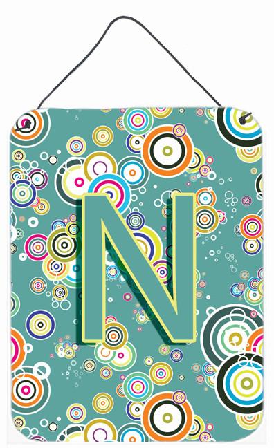 Letter N Circle Circle Teal Initial Alphabet Wall or Door Hanging Prints CJ2015-NDS1216 by Caroline&#39;s Treasures