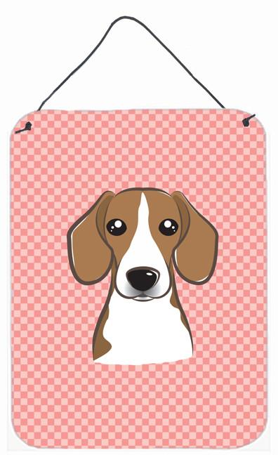 Checkerboard Pink Beagle Wall or Door Hanging Prints BB1239DS1216 by Caroline&#39;s Treasures