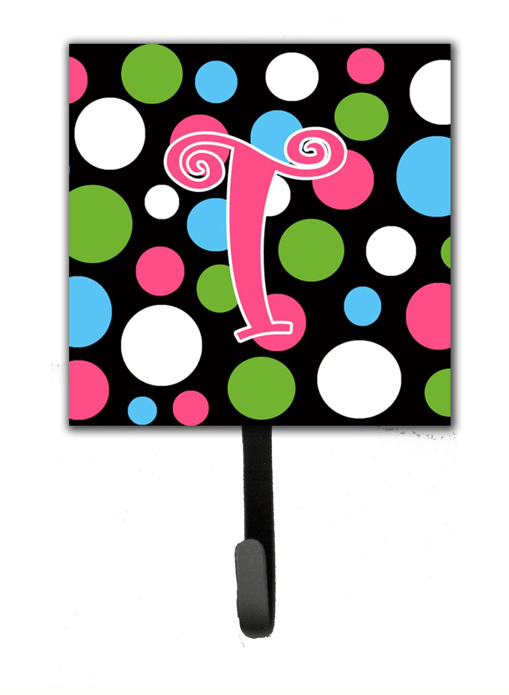 Letter T Initial Monogram - Polkadots and Pink Leash Holder or Key Hook by Caroline&#39;s Treasures