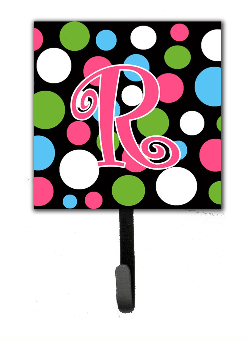 Letter R Initial Monogram - Polkadots and Pink Leash Holder or Key Hook by Caroline&#39;s Treasures