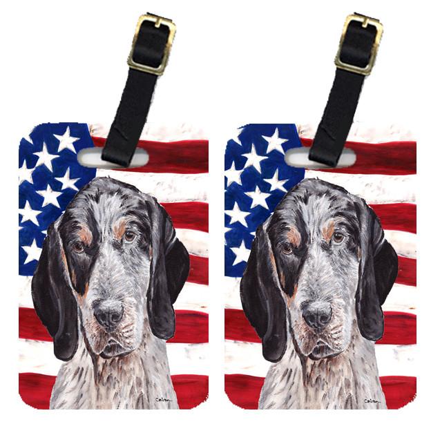 Pair of Blue Tick Coonhound with American Flag USA Luggage Tags SC9625BT by Caroline&#39;s Treasures