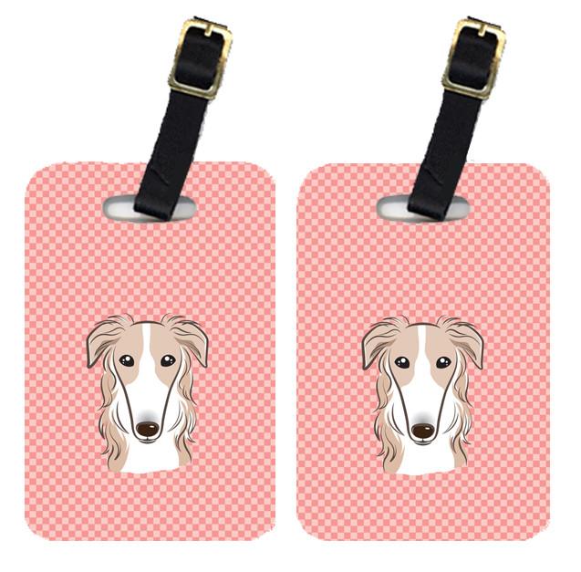 Pair of Checkerboard Pink Borzoi Luggage Tags BB1228BT by Caroline&#39;s Treasures