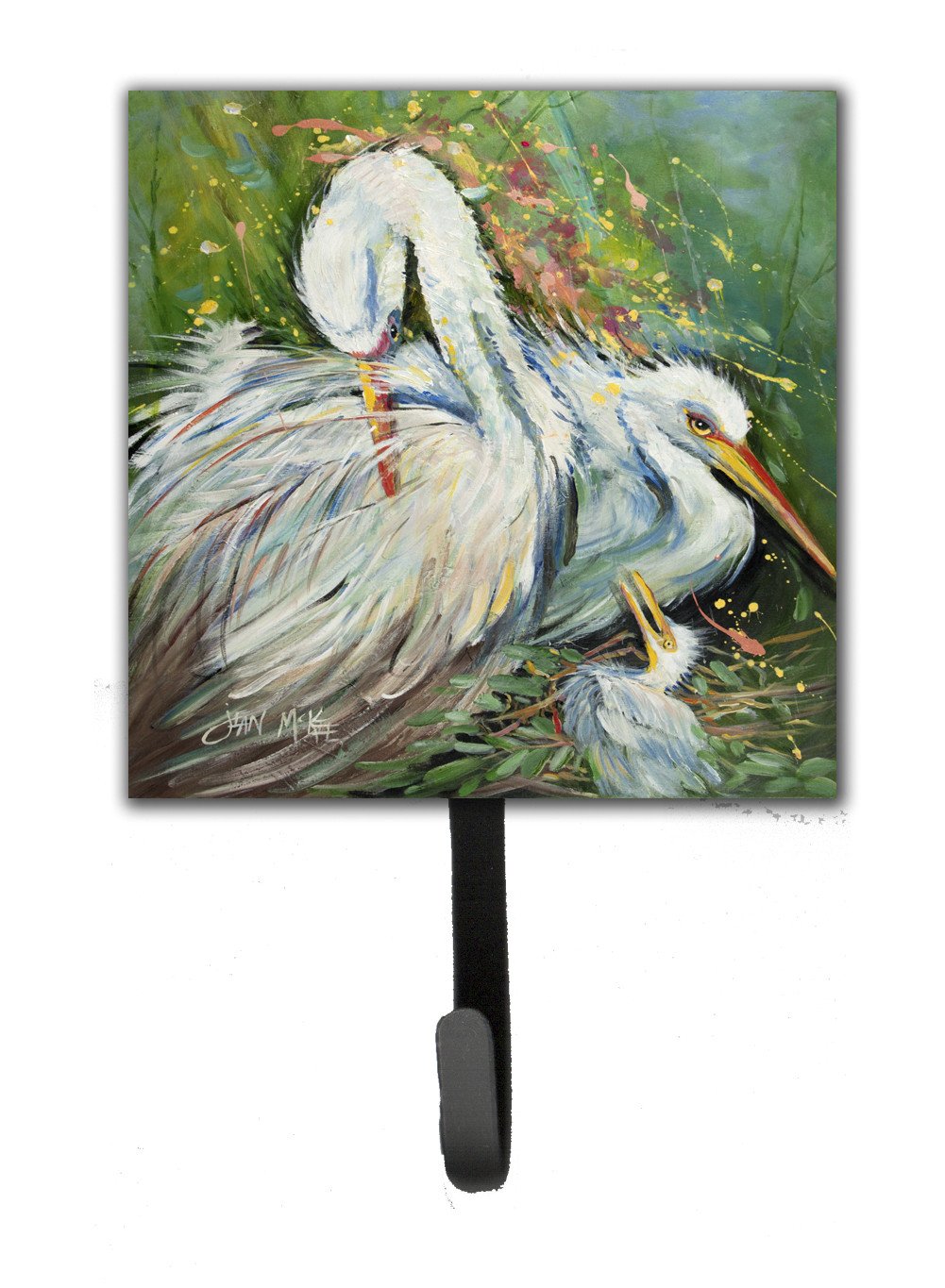 White Egret in the rain Leash or Key Holder JMK1210SH4 by Caroline&#39;s Treasures
