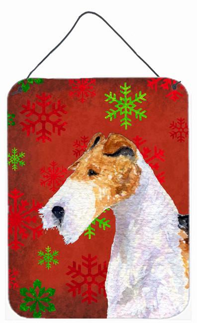 Fox Terrier Red Snowflakes Holiday Christmas Wall or Door Hanging Prints by Caroline&#39;s Treasures