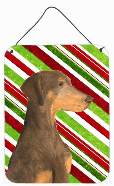 Doberman Candy Cane Holiday Christmas Metal Wall or Door Hanging Prints by Caroline&#39;s Treasures