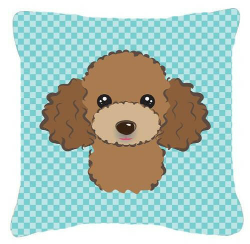 Checkerboard Blue Chocolate Brown Poodle Canvas Fabric Decorative Pillow BB1194PW1414 - the-store.com