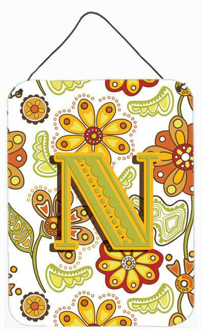 Caroline's Treasures Letter N Floral Mustard and Green Wall or Door Hanging Prints CJ2003-NDS1216