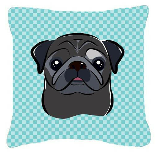 Checkerboard Blue Black Pug Canvas Fabric Decorative Pillow BB1201PW1414 - the-store.com