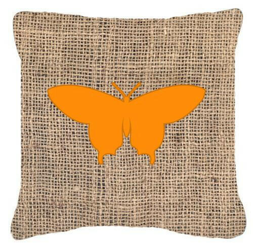 Butterfly Burlap and Orange   Canvas Fabric Decorative Pillow BB1042 - the-store.com