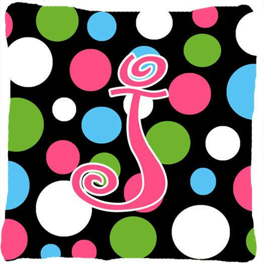 Monogram Initial J Polkadots and Pink Decorative   Canvas Fabric Pillow CJ1038 - the-store.com