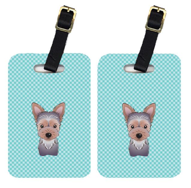 Pair of Checkerboard Blue Yorkie Puppy Luggage Tags BB1170BT by Caroline&#39;s Treasures