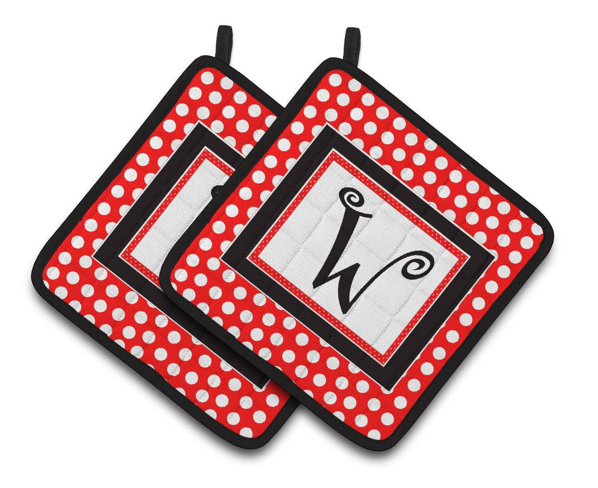 Monogram - Initial W Red Black Polka Dots Pair of Pot Holders CJ1012-WPTHD - the-store.com