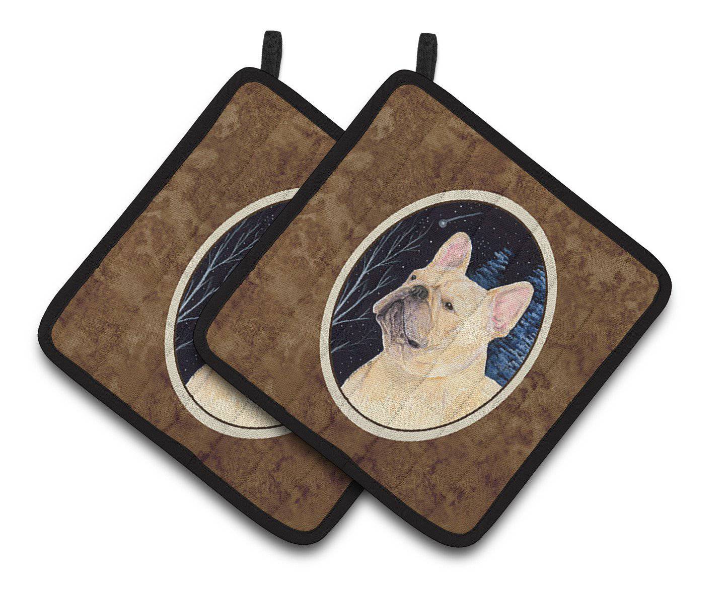 Starry Night French Bulldog Pair of Pot Holders SS8441PTHD - the-store.com