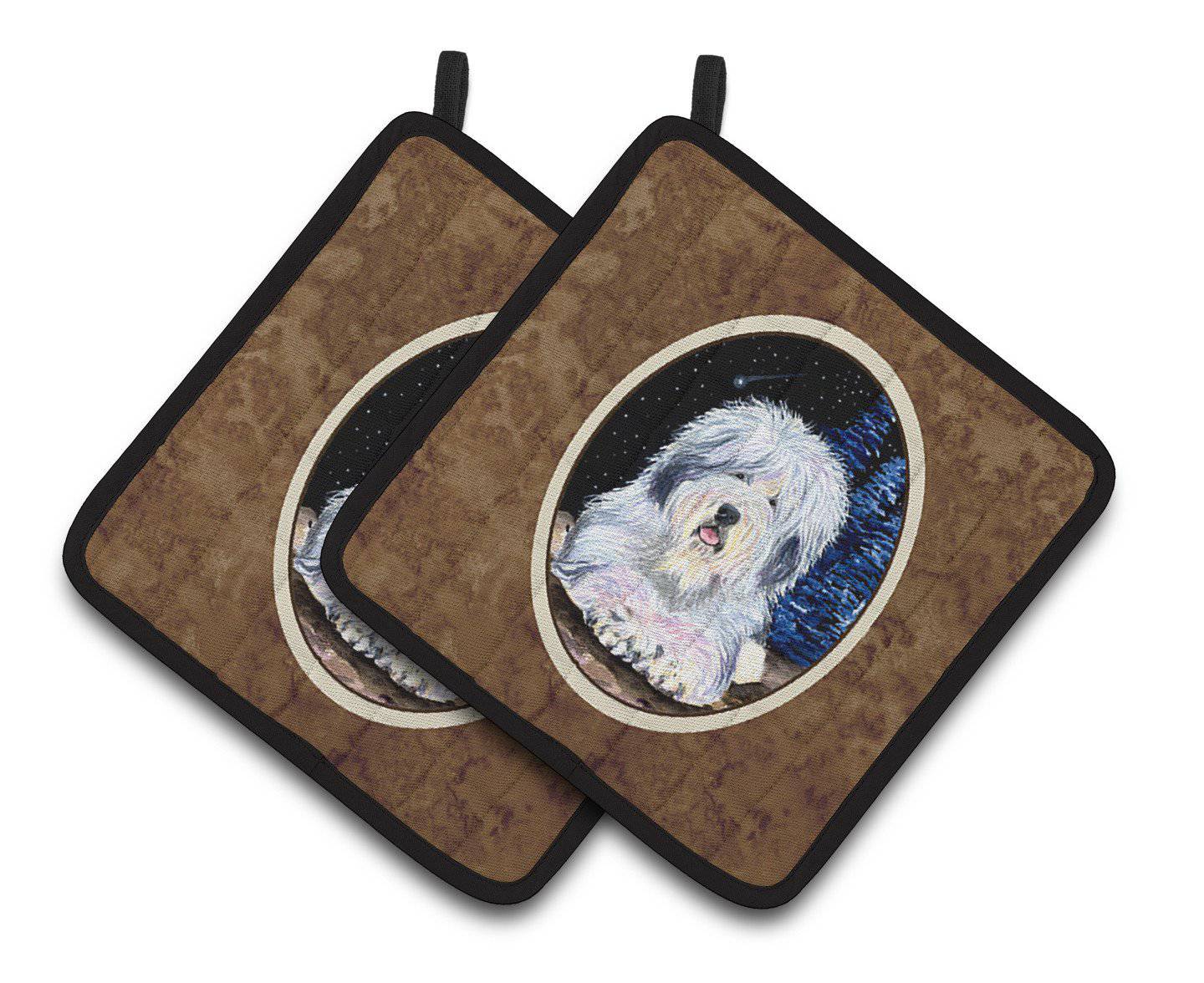 Starry Night Old English Sheepdog Pair of Pot Holders SS8443PTHD - the-store.com