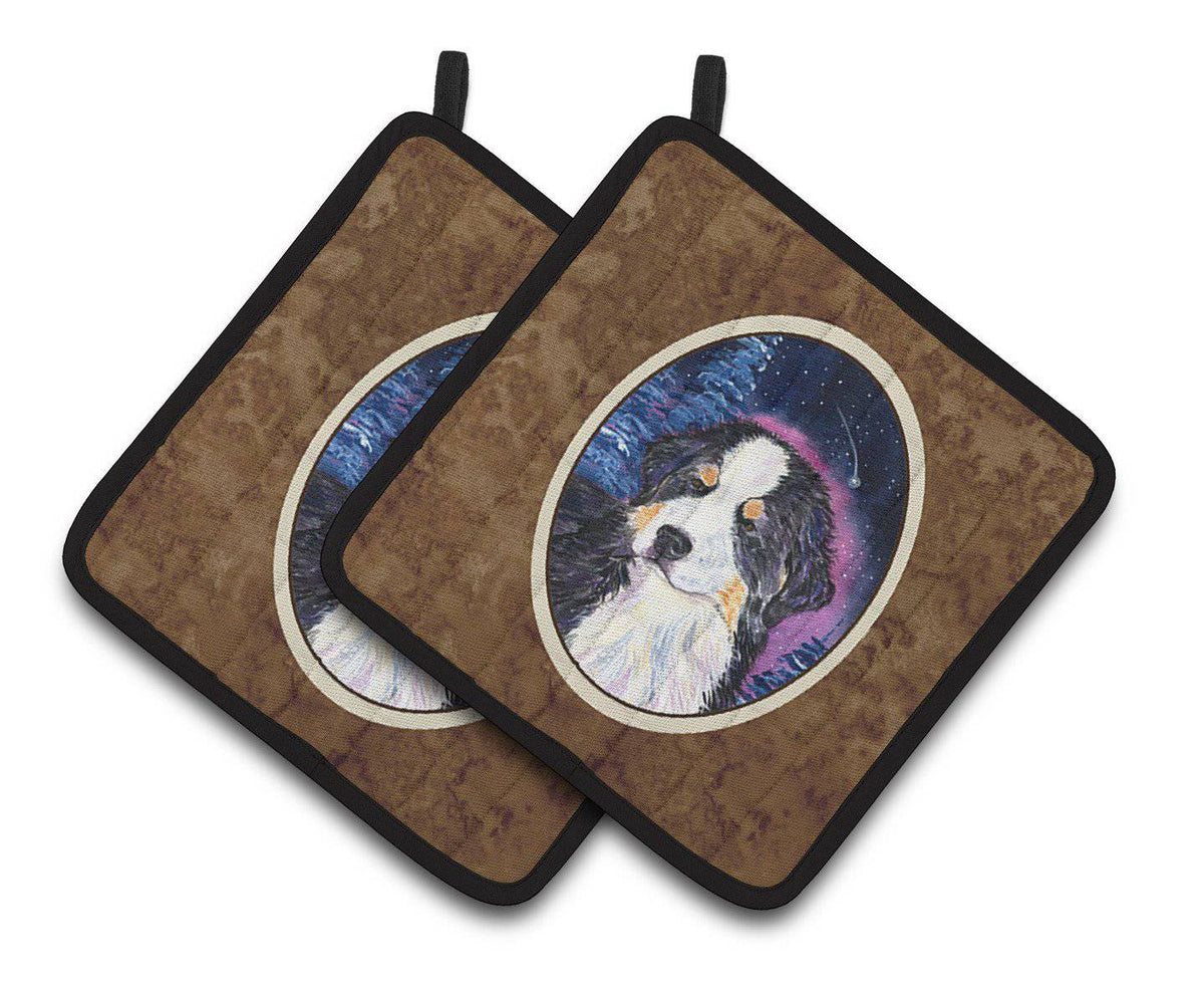 Starry Night Bernese Mountain Dog Pair of Pot Holders SS8446PTHD - the-store.com