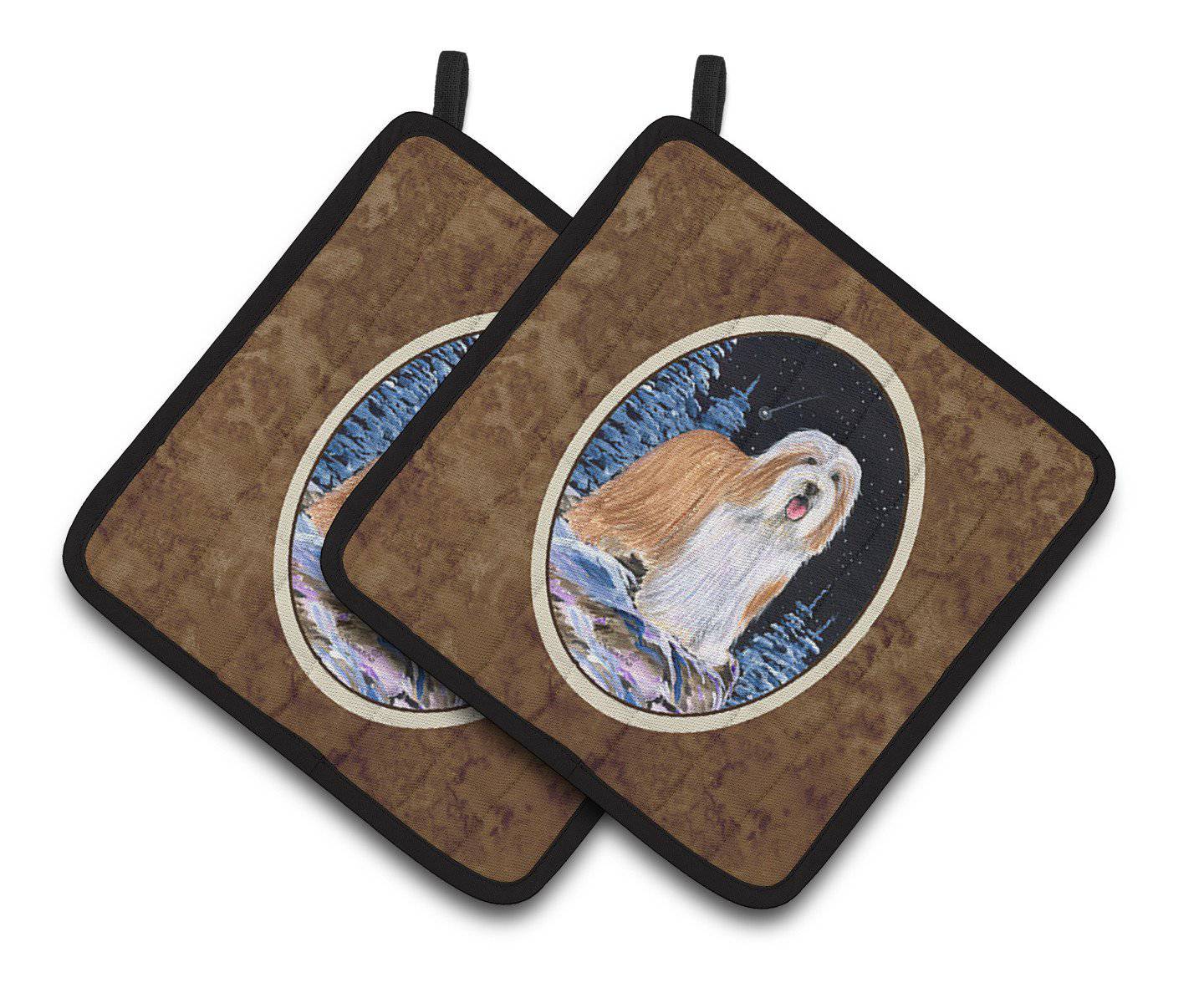 Starry Night Bearded Collie Pair of Pot Holders SS8451PTHD - the-store.com