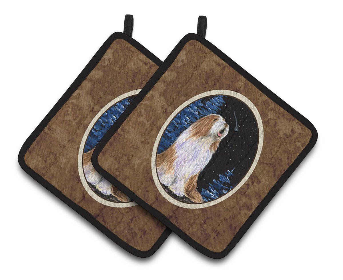 Starry Night Bearded Collie Pair of Pot Holders SS8467PTHD - the-store.com