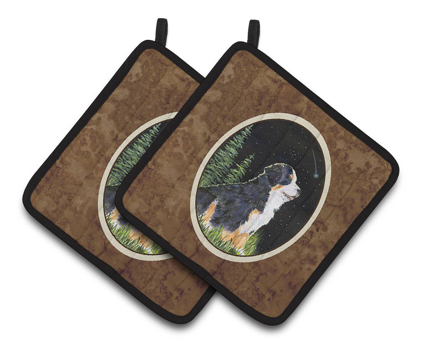 Starry Night Bernese Mountain Dog Pair of Pot Holders SS8468PTHD - the-store.com