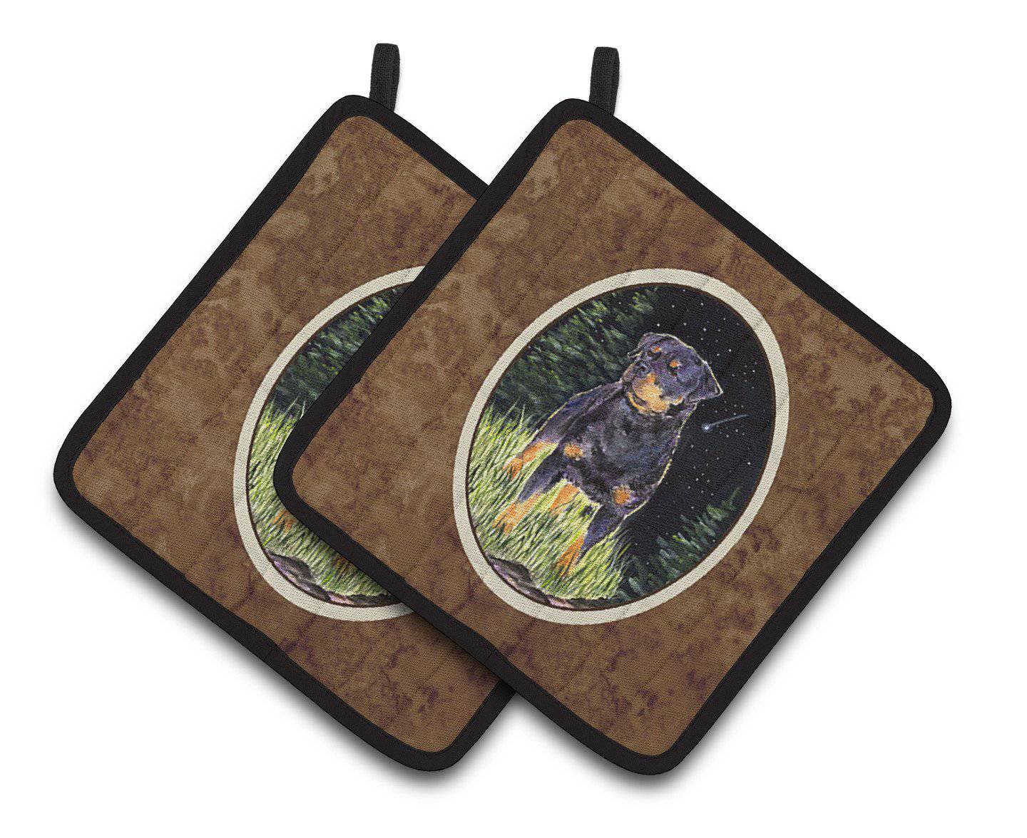 Starry Night Rottweiler Pair of Pot Holders SS8475PTHD - the-store.com