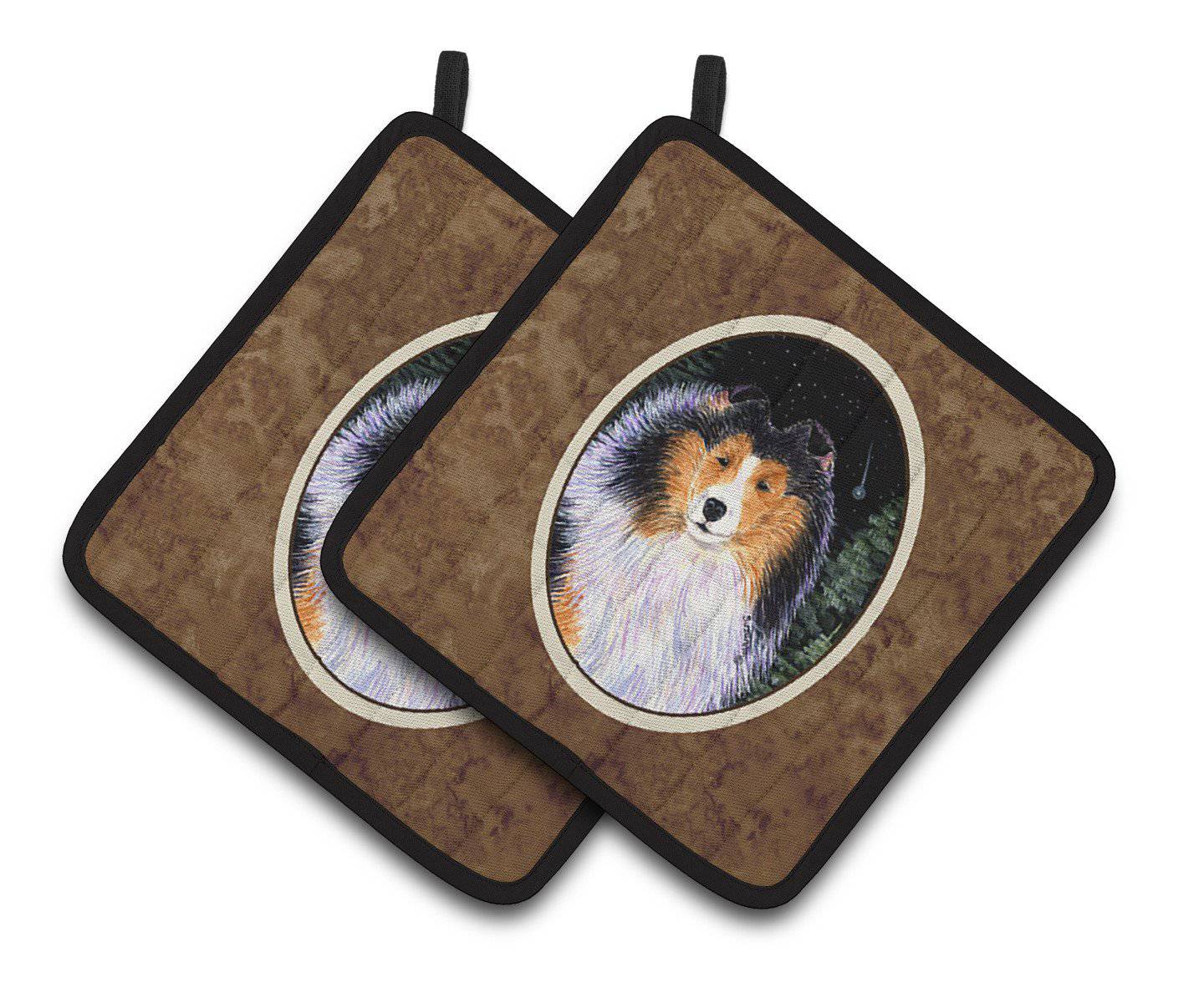 Starry Night Collie Pair of Pot Holders SS8491PTHD - the-store.com