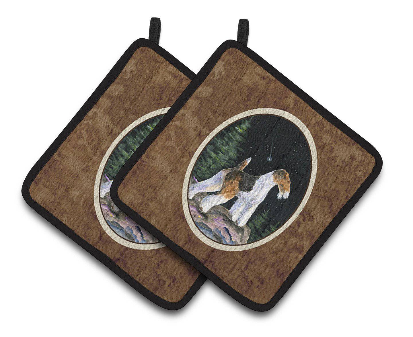 Starry Night Fox Terrier Pair of Pot Holders SS8500PTHD - the-store.com