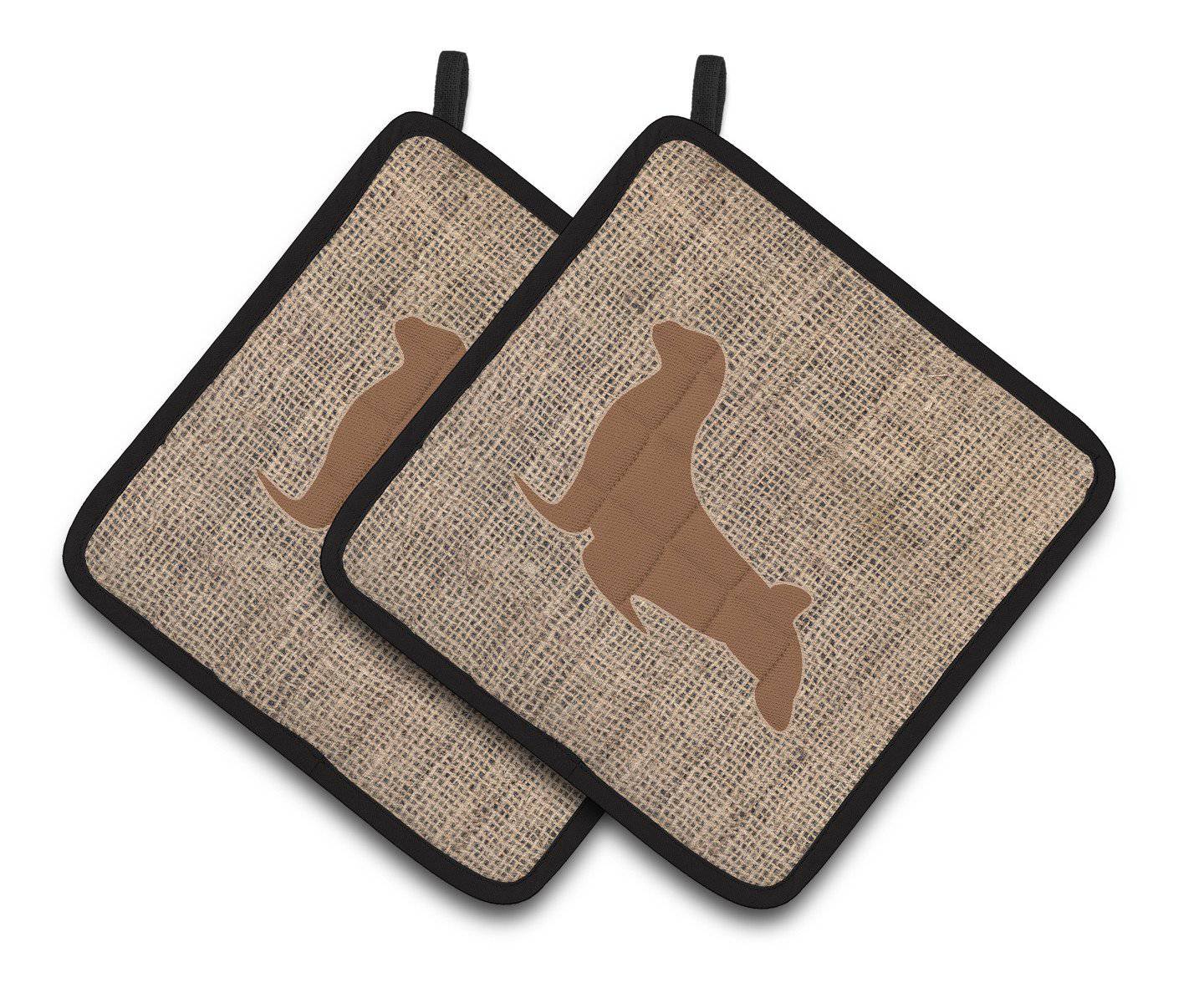 Seal Faux Burlap and Brown   Pair of Pot Holders BB1027-BL-BN-PTHD - the-store.com