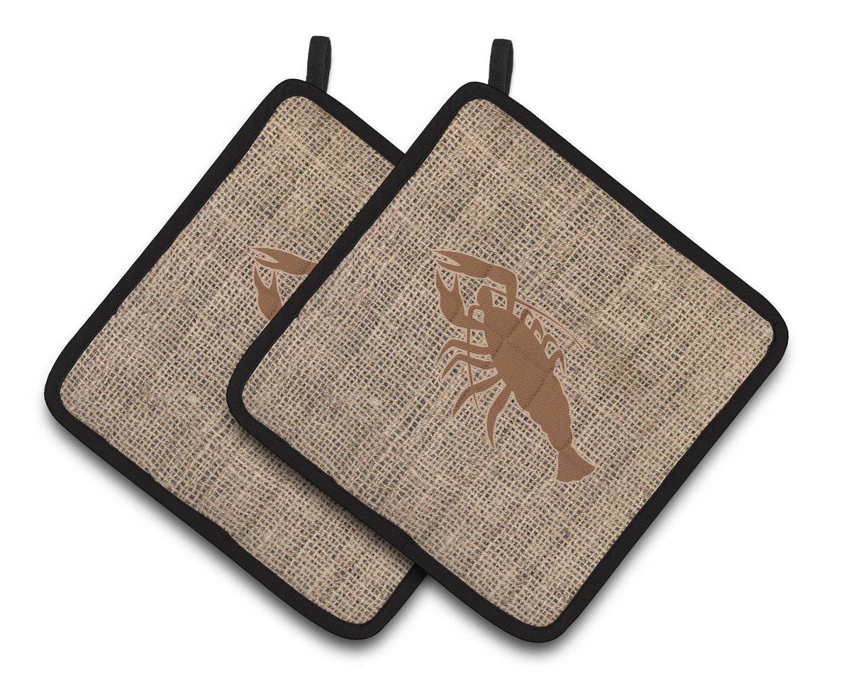 Lobster Faux Burlap and Brown   Pair of Pot Holders BB1028-BL-BN-PTHD - the-store.com