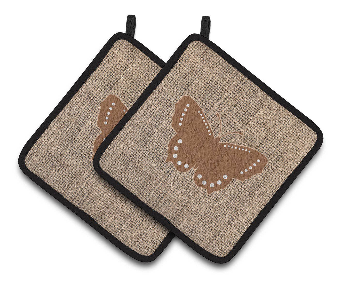 Butterfly Faux Burlap and Brown   Pair of Pot Holders BB1033-BL-BN-PTHD - the-store.com
