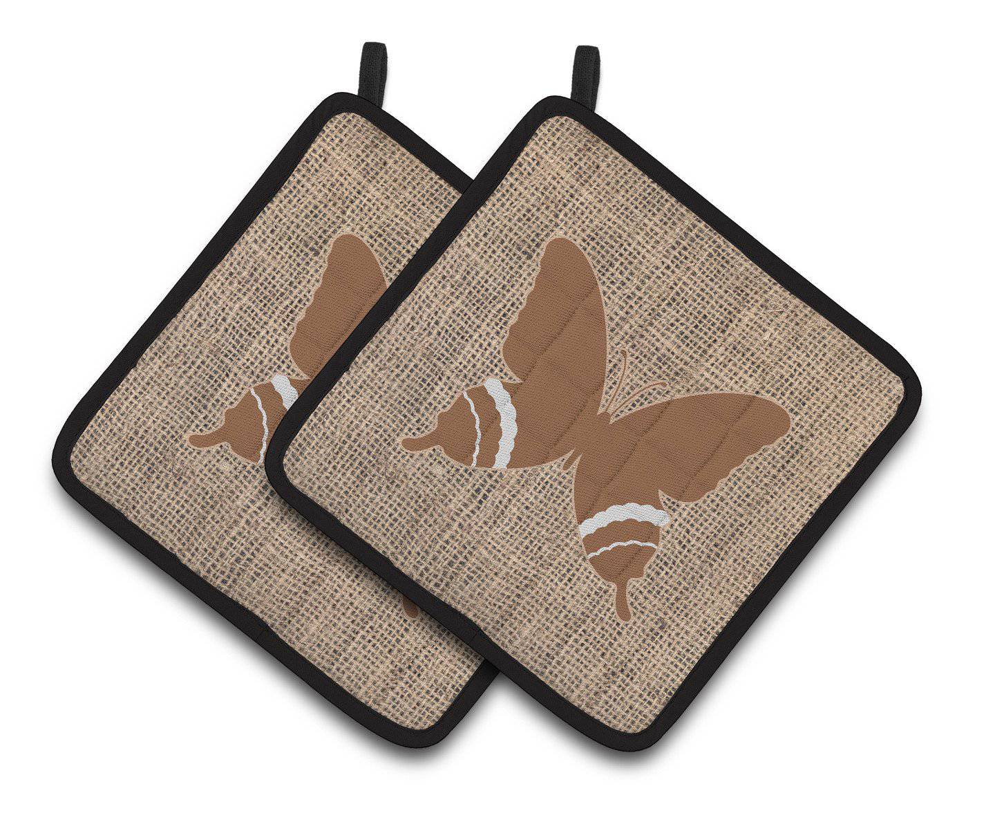 Butterfly Faux Burlap and Brown   Pair of Pot Holders BB1034-BL-BN-PTHD - the-store.com