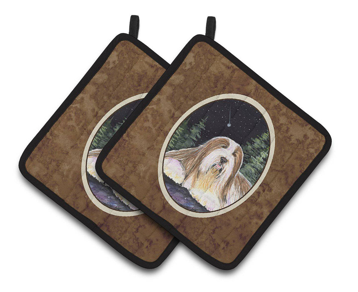 Starry Night Bearded Collie Pair of Pot Holders SS8529PTHD - the-store.com