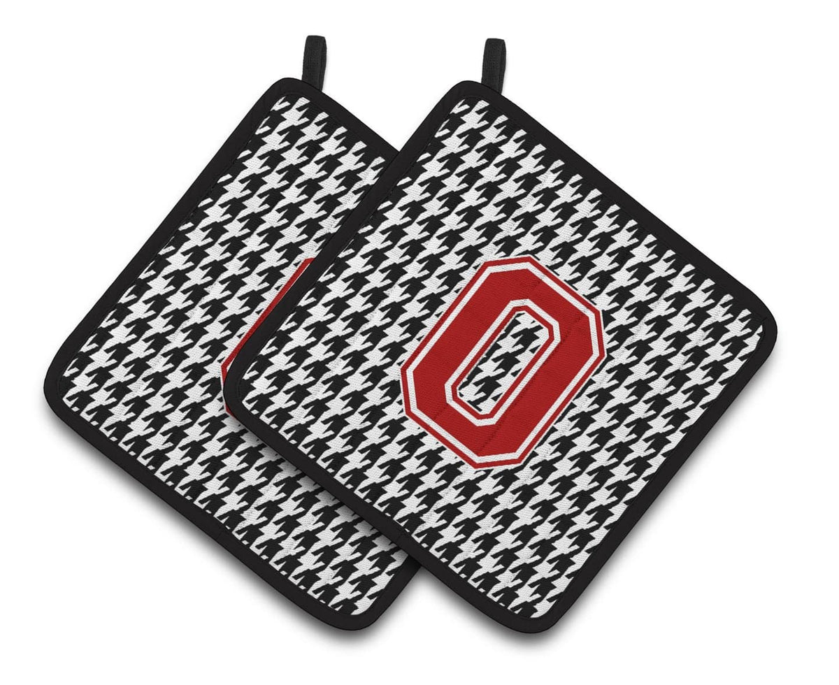 Letter O Monogram - Houndstooth Black Pair of Pot Holders CJ1021-OPTHD - the-store.com