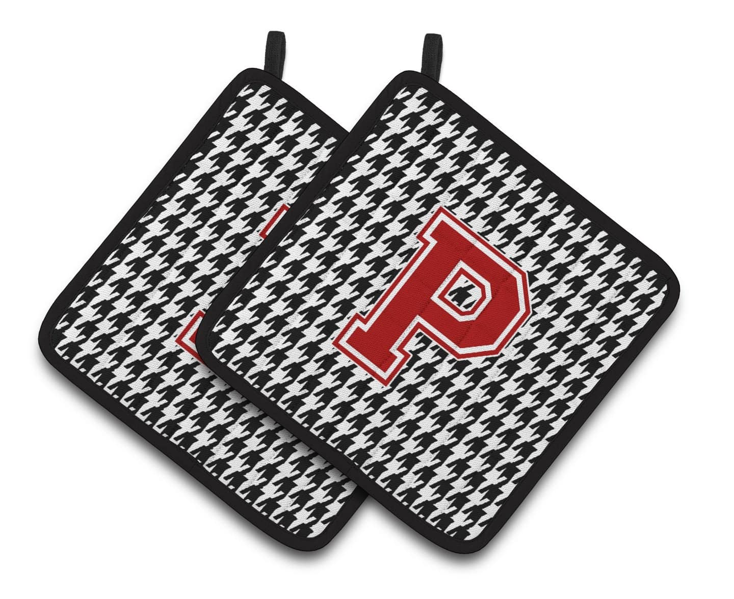 Letter P Monogram - Houndstooth Black Pair of Pot Holders CJ1021-PPTHD - the-store.com