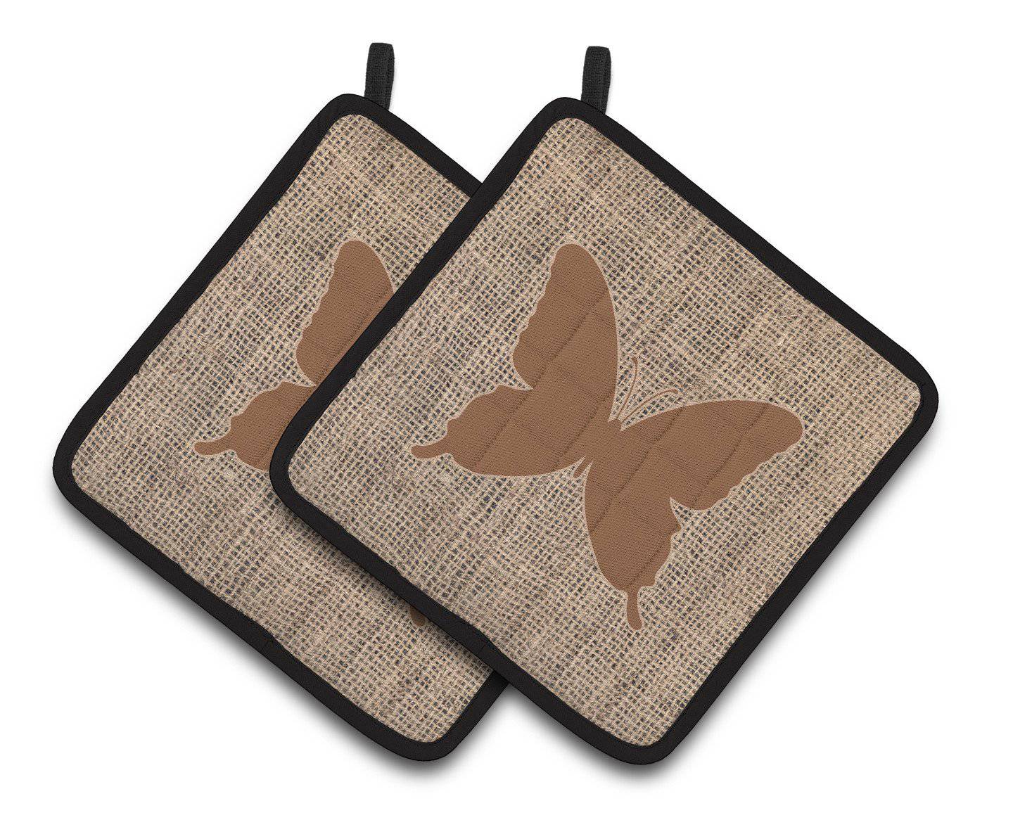 Butterfly Faux Burlap and Brown   Pair of Pot Holders BB1046-BL-BN-PTHD - the-store.com