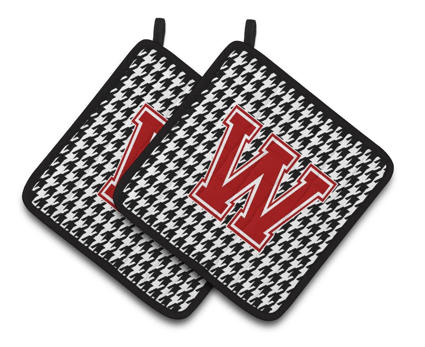 Letter W Monogram - Houndstooth Black Pair of Pot Holders CJ1021-WPTHD - the-store.com