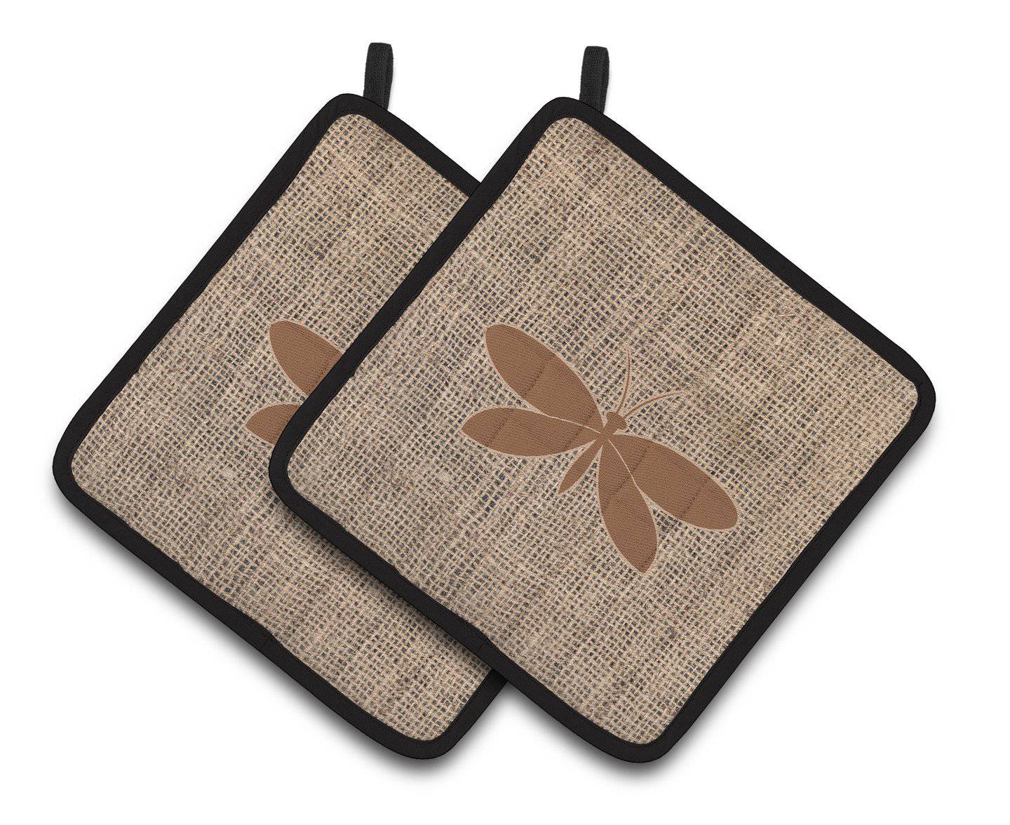 Moth Faux Burlap and Brown   Pair of Pot Holders BB1055-BL-BN-PTHD - the-store.com