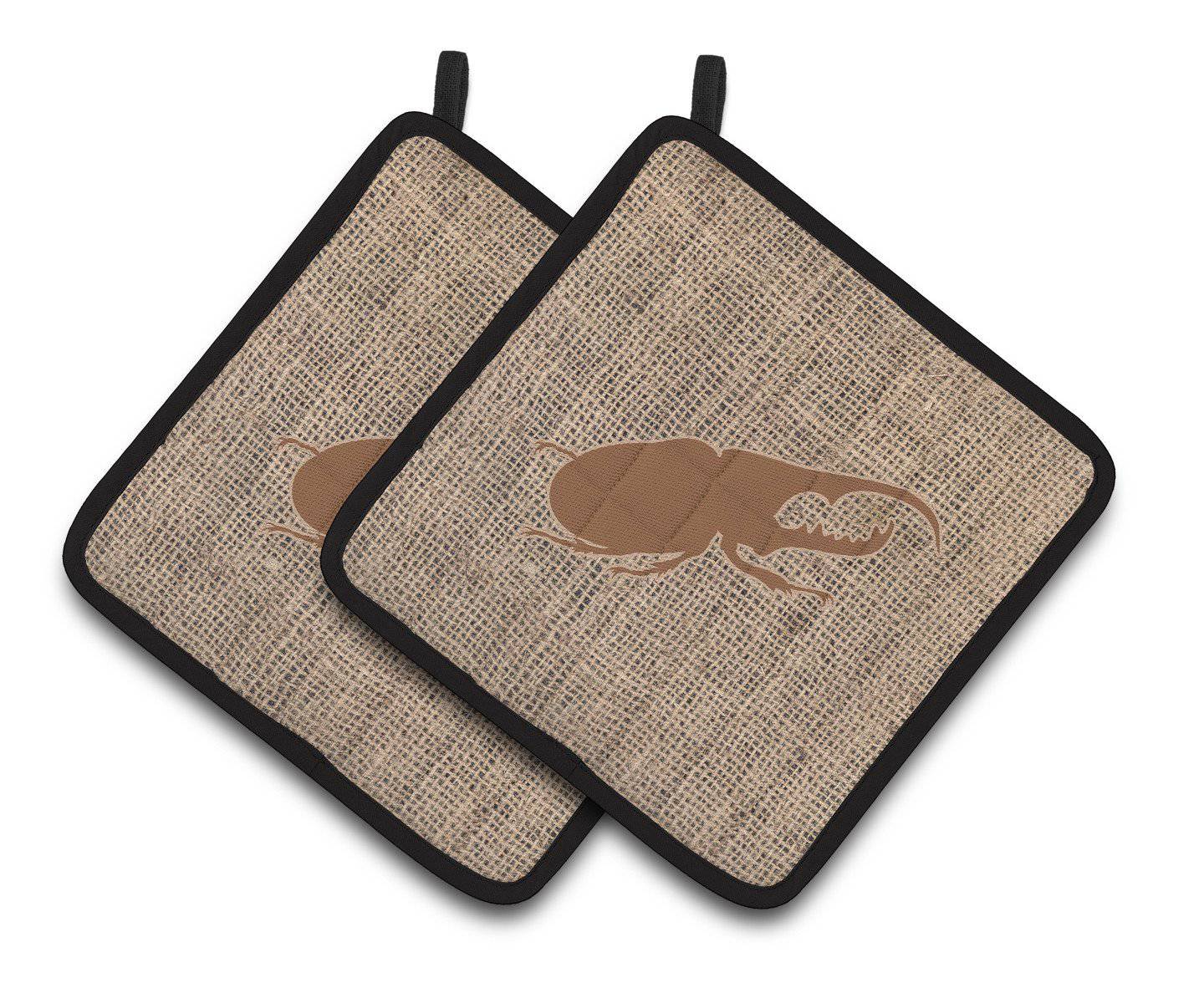 Beetle Faux Burlap and Brown   Pair of Pot Holders BB1056-BL-BN-PTHD - the-store.com