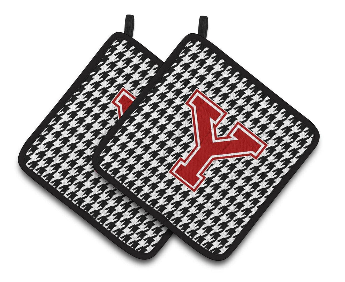 Letter Y Monogram - Houndstooth Black Pair of Pot Holders CJ1021-YPTHD - the-store.com