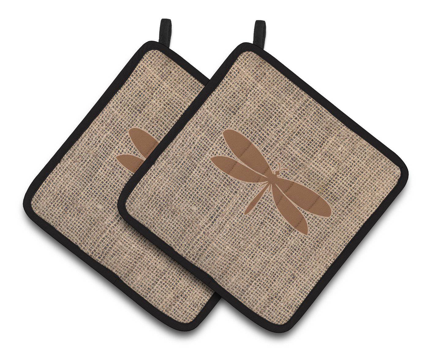 Moth Faux Burlap and Brown   Pair of Pot Holders BB1061-BL-BN-PTHD - the-store.com