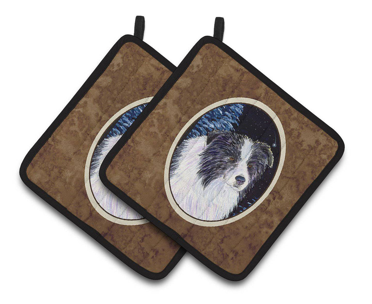 Starry Night Border Collie Pair of Pot Holders SS8558PTHD - the-store.com