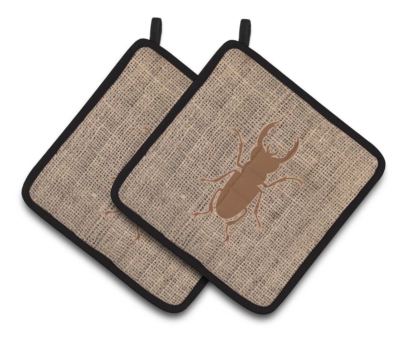 Beetle Faux Burlap and Brown   Pair of Pot Holders BB1063-BL-BN-PTHD - the-store.com