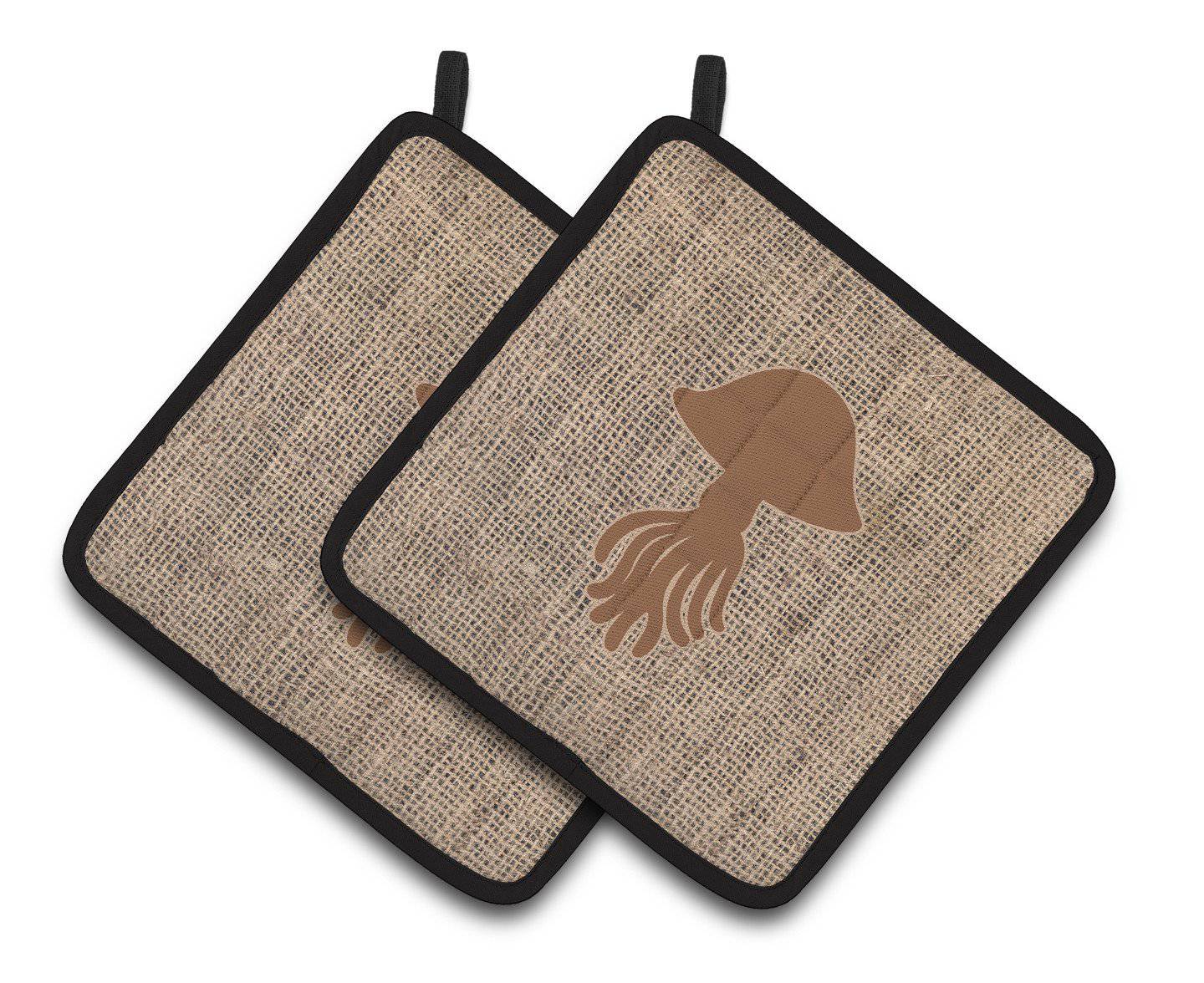 Jellyfish Faux Burlap and Brown   Pair of Pot Holders BB1089-BL-BN-PTHD - the-store.com