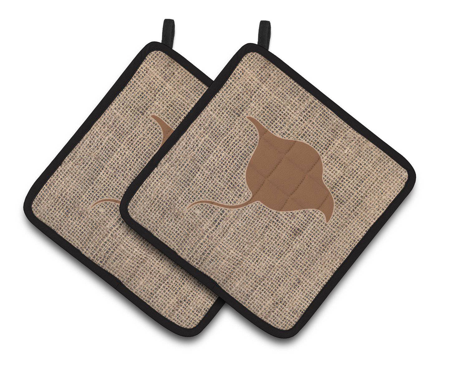 Stingray Faux Burlap and Brown   Pair of Pot Holders BB1094-BL-BN-PTHD - the-store.com
