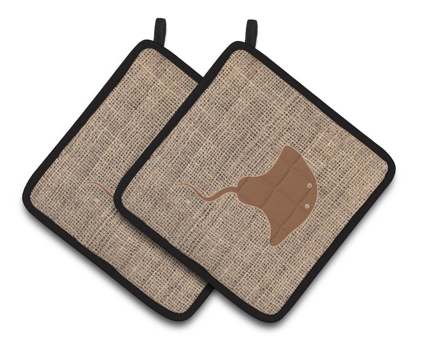 Stingray Faux Burlap and Brown   Pair of Pot Holders BB1095-BL-BN-PTHD - the-store.com