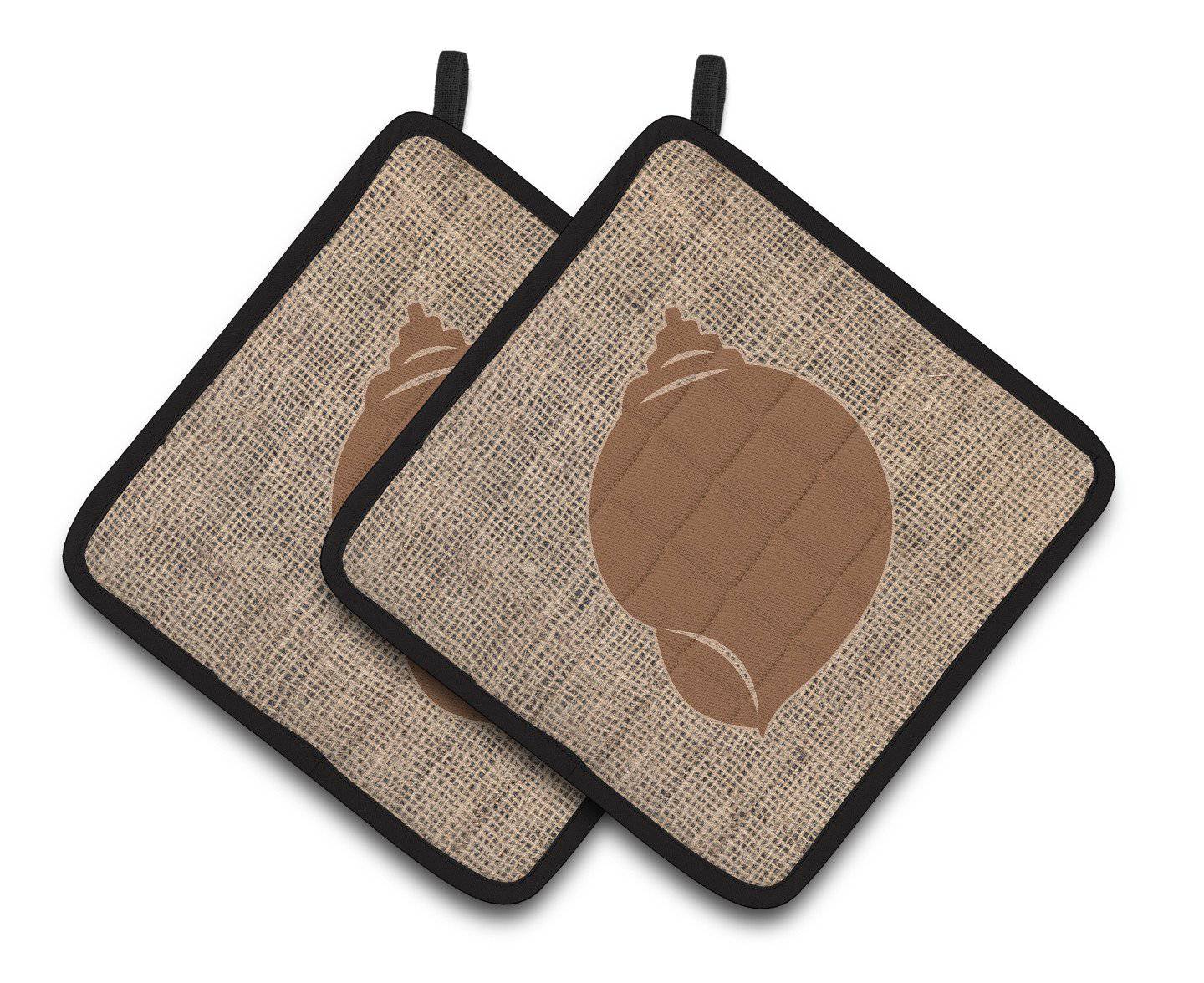 Shell Faux Burlap and Brown   Pair of Pot Holders BB1099-BL-BN-PTHD - the-store.com