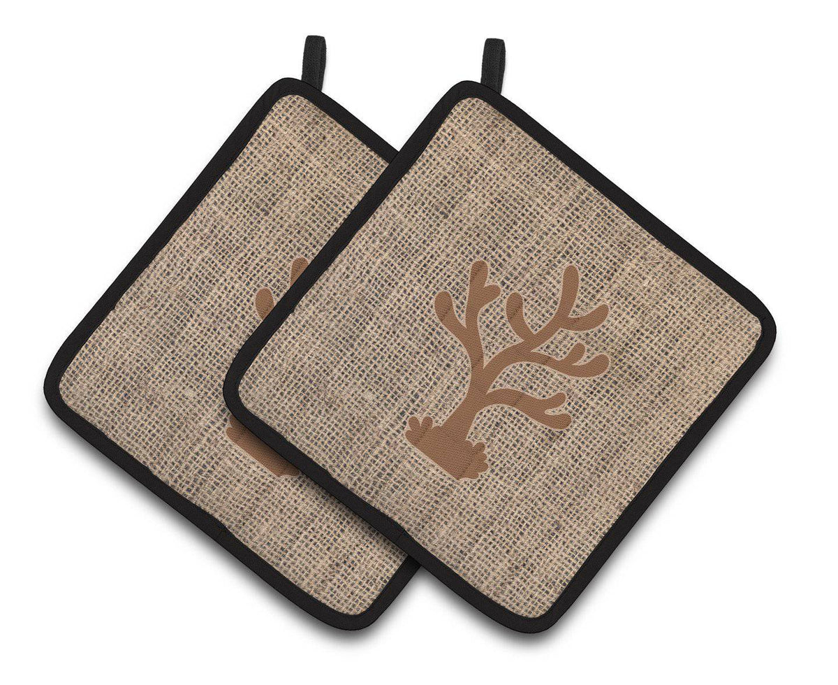 Coral Faux Burlap and Brown   Pair of Pot Holders BB1101-BL-BN-PTHD - the-store.com