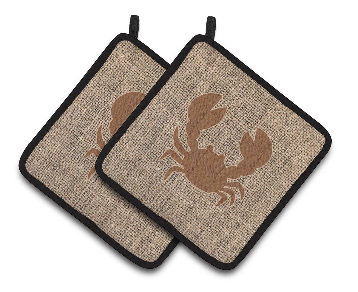 Crab Faux Burlap and Brown   Pair of Pot Holders BB1104-BL-BN-PTHD - the-store.com