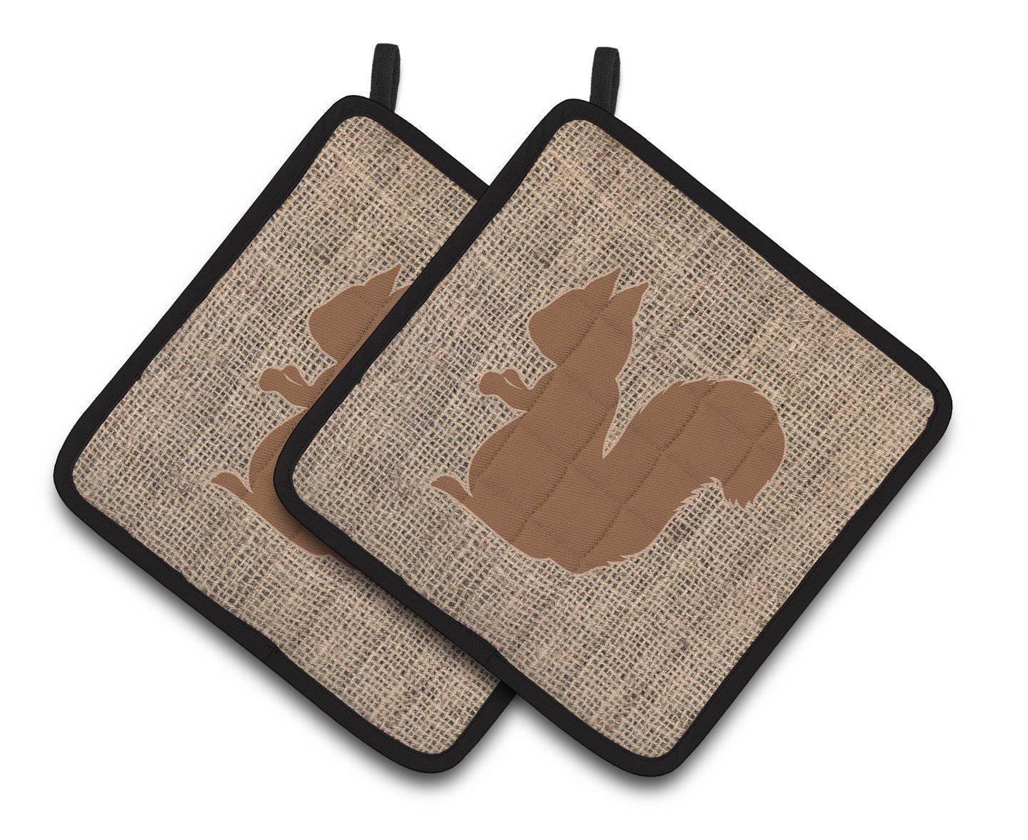 Squirrel Faux Burlap and Brown   Pair of Pot Holders BB1119-BL-BN-PTHD - the-store.com