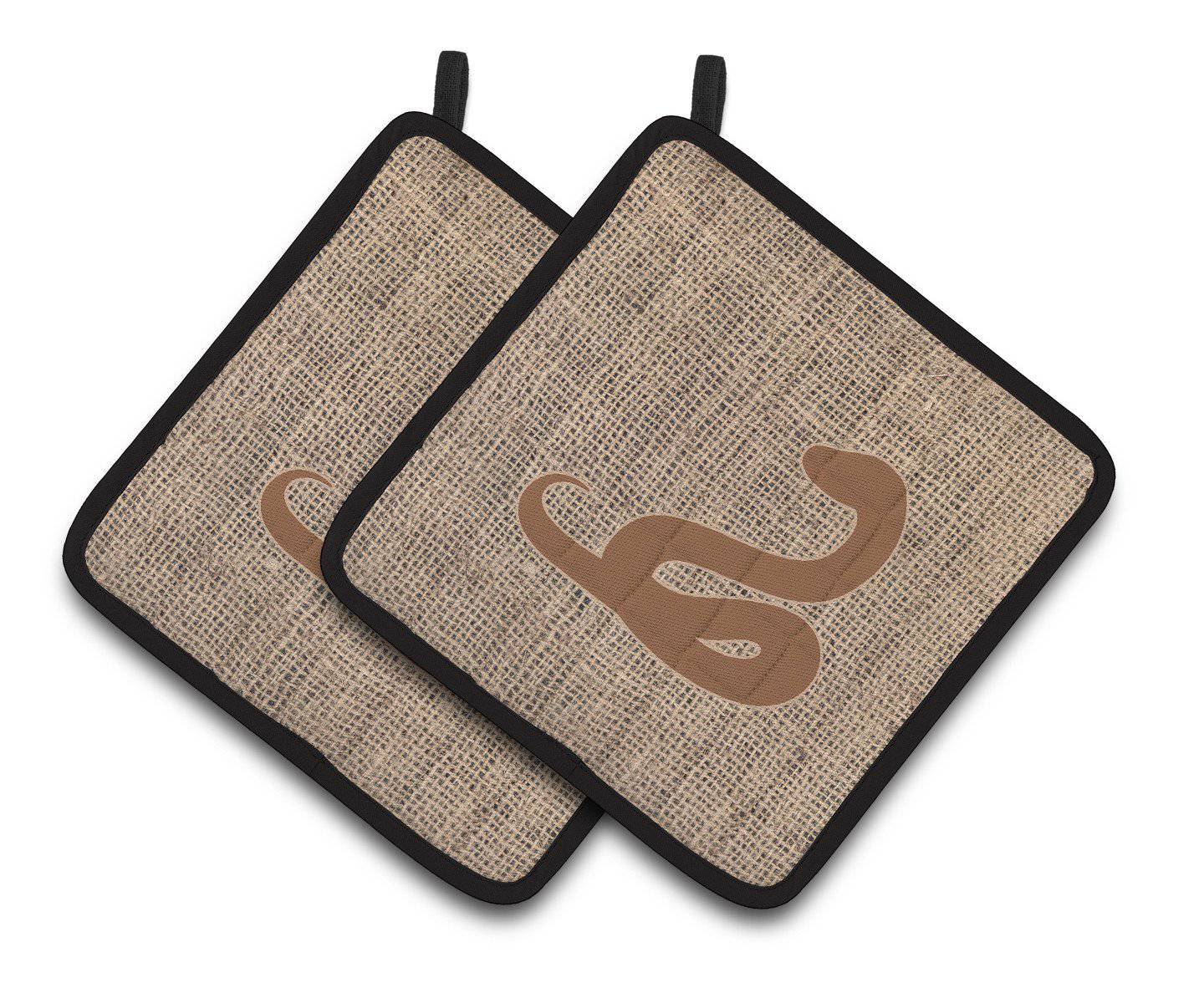 Snake Faux Burlap and Brown   Pair of Pot Holders BB1124-BL-BN-PTHD - the-store.com