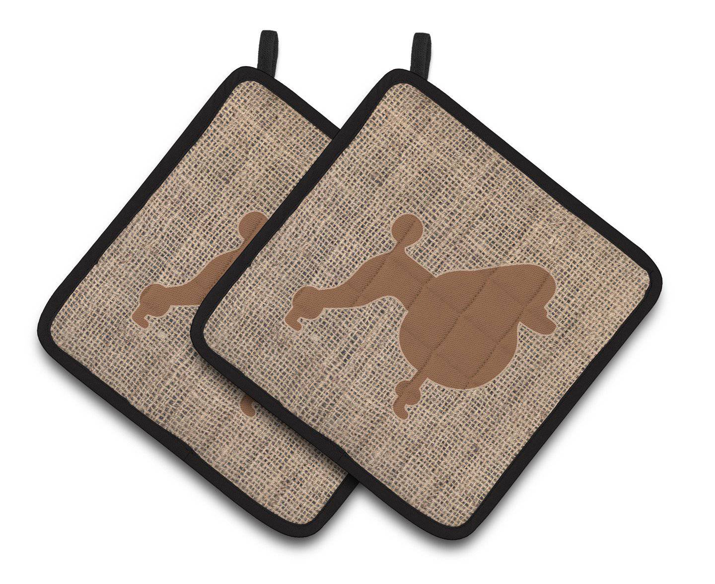 Poodle Faux Burlap and Brown   Pair of Pot Holders BB1072-BL-BN-PTHD - the-store.com