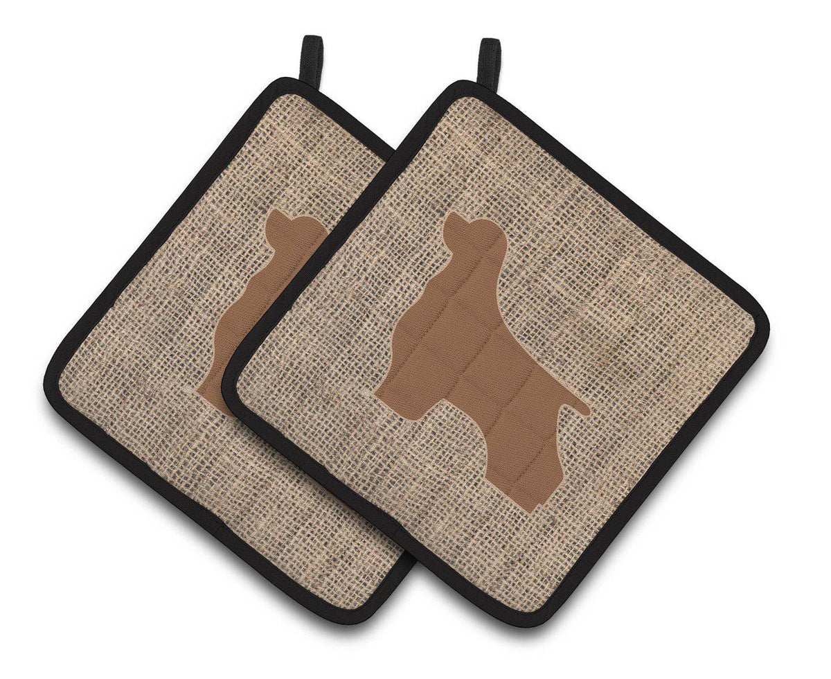 Cocker Spaniel Faux Burlap and Brown   Pair of Pot Holders BB1075-BL-BN-PTHD - the-store.com